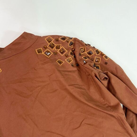 Bob Mackie Wearable Art Jacket Womens 1X Brown Cotton Embellished Gems Full Zip - Picture 10 of 11